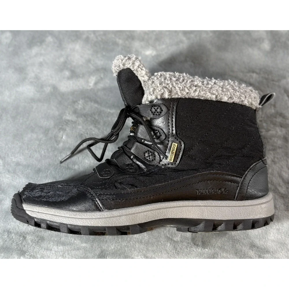 Tamarack Boots Womens Size 8 Black Faux Shearling Lined Winter Snow T-RF1867